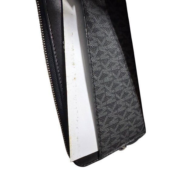 Michael Kors Black Leather Monogram Zip Around Wallet With Card Slots - Picture 4 of 7